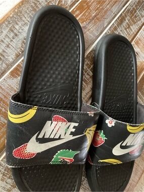 Nike Black Slide Sandals with Fruit Print